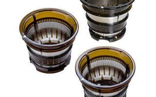 Les trois fltres du l'extracteur de jus vertical BioChef Atlas